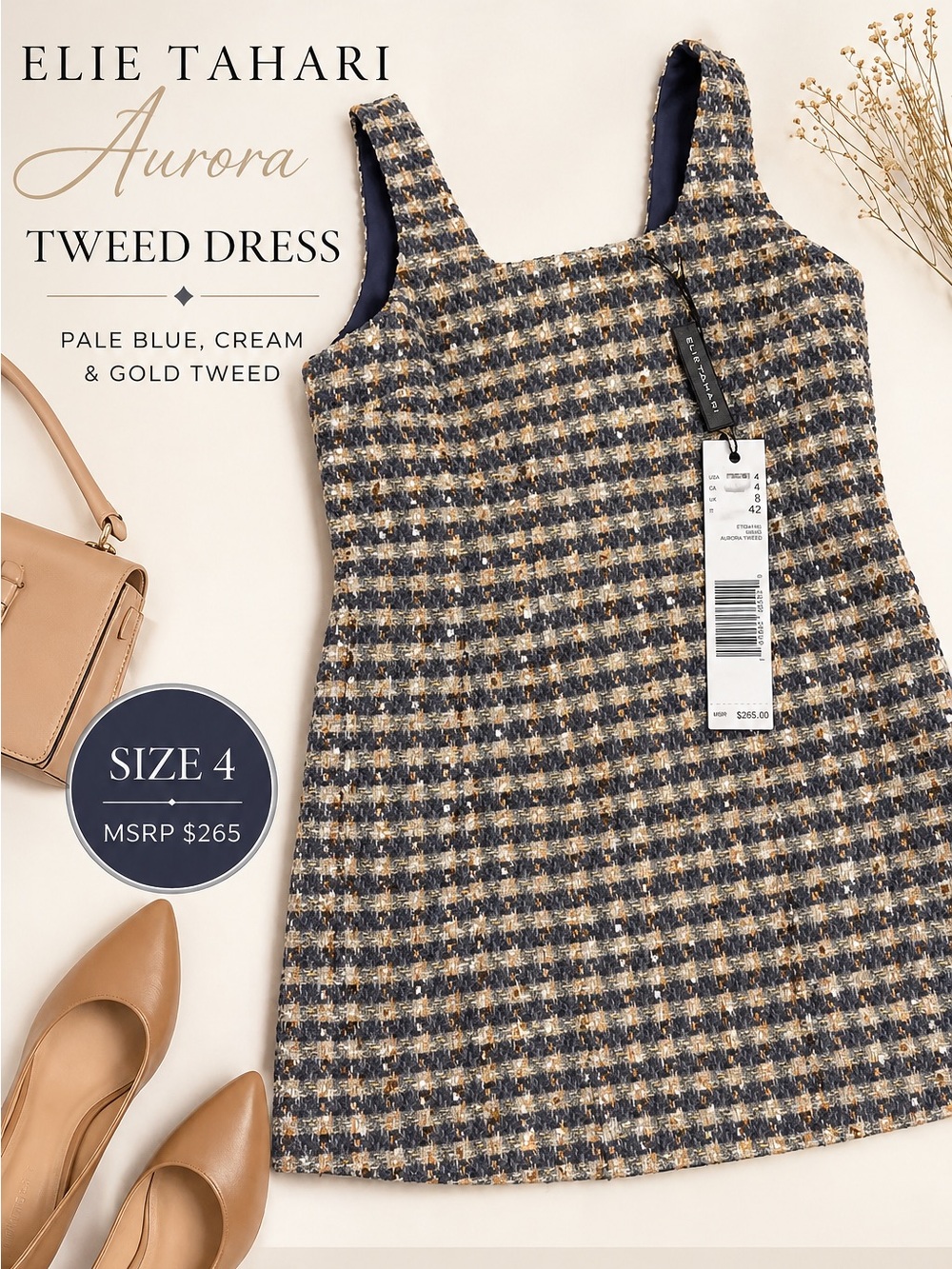 Elie Tahari Tweed Midi Dress US 4 NWT